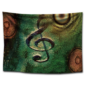 Tapisserie musicale murale pour enfants, garçons et filles, illustration de chat avec notes de musique, design nordique, polyester, lavable en machine, chambre à coucher - Product Image 2