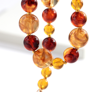 תכשיטי מסיבה וינטג' סתיו חורף שרשרת ענבר שקופה צהוב-חום אקריליק עגול חרוזים שרשרת מתנה - Product Image 3
