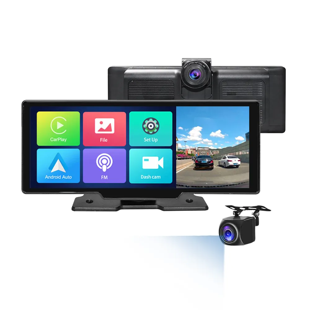 Kolay kurulum Carplay ekran 10.26 inç dokunmatik araba monitör 2.5K ön kamera araba kablosuz Carplay Dvd OYNATICI için evrensel oto