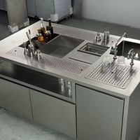 SIMEINO XMN Bar-1800 Custom 1.8m Hitam Stainless Steel Multi-Stasiun Meja Bar Bawah Counter Pulau Tengah untuk Layanan Koktail/Minuman