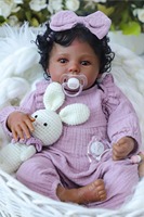 Poupée Reborn Afro-Américaine Noire de 19 Pouces, Peau Foncée Réaliste, Nouveau-né, Bébé, Peinte à la Main, Effet Naturel, Cadeau de Collection