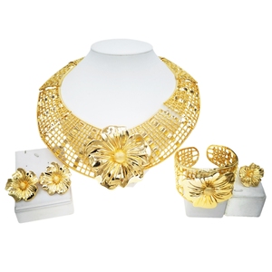 ชุดเครื่องประดับ<span class=keywords><strong>ดอก</strong></span><span class=keywords><strong>ชบา</strong></span><span class=keywords><strong>สี</strong></span>ทอง สร้อยคอแบบโชคเกอร์ สร้อยข้อมือ ต่างหู ดีไซน์โดดเด่น สไตล์แอฟริกัน สำหรับเจ้าสาว งานแต่งงาน และงานปาร์ตี้ - Product Image 2