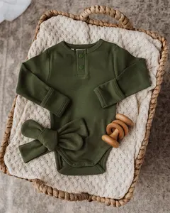פנטסטי תינוק סריגי אורגני צלעות כותנה צבא ירוק ילדי בגד גוף