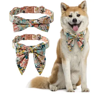 Cotton floral rose gold insert buckle pet collar bow Necklace Dog Collar Dog Collars with Bow Tie