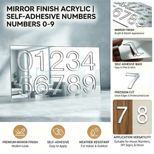 Custom Laser Cut Acrylic Mirror <b>Numbers</b> Sheet <b>Self</b> <b>Adhesive</b> Pop Out House <b>Numbers</b> Address Digits for Wall Decor - Product Image 2