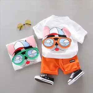 2021儿童夏季服装纯棉短袖卡通t恤 + 短裤2件婴儿男童服装套装