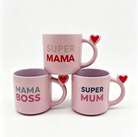 Ensemble de 3 tasses à poignée en forme de cœur en porcelaine Super Mama, compatibles micro-ondes et lave-vaisselle, cadeau pour la fête des mères