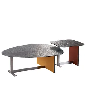 מינימליזם איטלקי מסגרת עץ עם צלחת סלע סט שולחן קפה סלון יצירתי מלון וילה אולם מרכז שולחן צד עגול