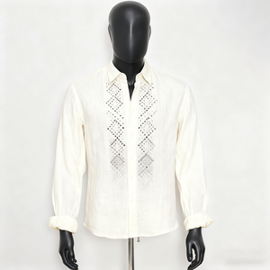 Doger personalizzato da <span class=keywords><strong>uomo</strong></span> in cotone <span class=keywords><strong>e</strong></span> <span class=keywords><strong>lino</strong></span> a righe Jacquard Casual a maniche corte <span class=keywords><strong>camicia</strong></span> ricamata multicolore <span class=keywords><strong>pantaloni</strong></span> - Product Image 4