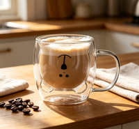 Verres en forme d'ours au design mignon, 250 ml (8,5 oz), verre à double paroi, tasses à café en verre à double paroi avec poignée