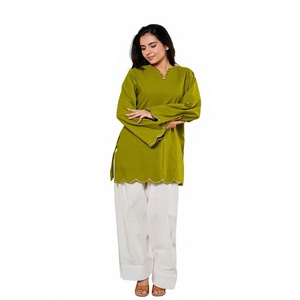 Traje Salwar Midi de Algodón Verde Oliva para Mujer, Corte Holgado, Estilo Tradicional Indio-Pakistaní, Ropa Casual para Todas las Temporadas - Product Image 1