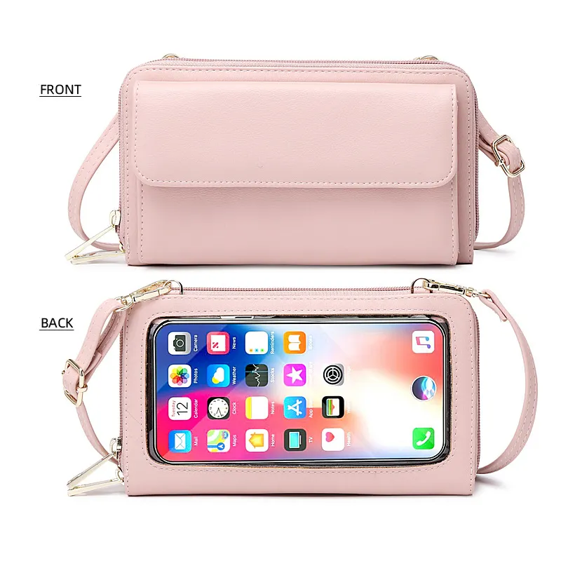 Bolso de hombro pequeño con pantalla táctil para mujer, bandolera de cuero para teléfono móvil