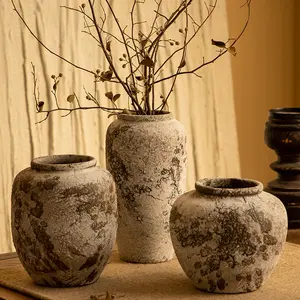 Vase en céramique de porcelaine de pot de fleur de poterie faite à la main rustique pour la décoration à la maison