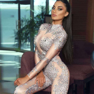 Vente en gros de pierres élastiques et de cristaux, tenues de strip-teaseuse pôle danse vêtements femmes <span class=keywords><strong>chanteur</strong></span> Spandex body moulante Club combinaisons - Product Image 1