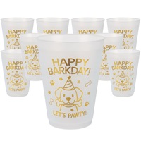Gobelets de fête pour chiens 16 oz réutilisables en plastique dépoli avec impression feuille d'or motif dessin animé, à boire directement, sans isolation thermique, pour chien