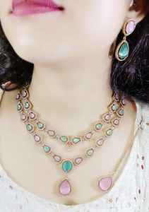 Belle couleur disponible nouveau Design Imitation élégant Mala ensemble indien mariée mariage fête porter longues boucles d'oreilles collier - Product Image 2