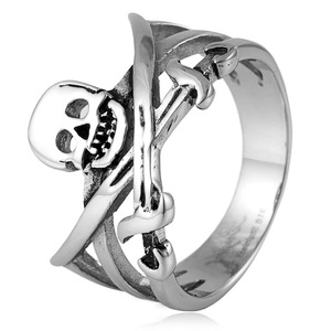 yunnique Stainless Steel <b>Ring</b> <b>Skull</b> Sword Design Men's Party Jewelry Fashion <b>Ring</b> Geometric Pattern Steel Color - Product Image 1