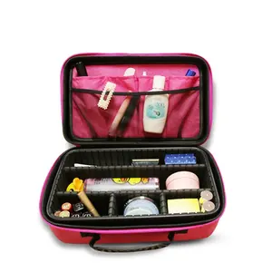 Cosmetic Bags Cases Custom Logo Existing Mold Make Up Train Case Makeup Cosmetic Bag Professional Brush Organizer Boxes Case With Divider Pink