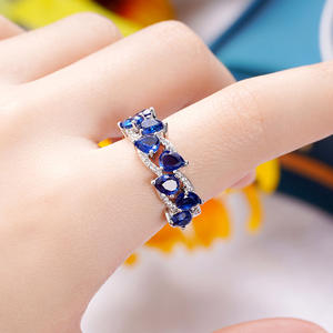 Anello Q449 con Zaffiro a Forma di Fiore in Oro Bianco, Taglio a Pera con Incastonatura Pavé, Anello di Fidanzamento con Gemma per Donna - Product Image 6