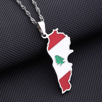 Collier populaire en acier inoxydable plaqué or et argent avec carte du Liban et arbre de cèdre, collier avec drapeau du Liban