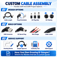 Câble USB A vers DC à angle droit, double connecteur mâle à 90 degrés, gaine en PVC noir, longueur personnalisée, adaptateur OEM, câble d'alimentation DC 5,5x2,1 mm