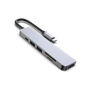 AH todo en uno 6 en 1 USB tipo C Hub Adaptador 4K HDTV lector <span class=keywords><strong>de</strong></span> tarjetas multipuerto USB3.0 TF PD SD lector para <span class=keywords><strong>PC</strong></span> ordenador Stock disponible - Product Image 1