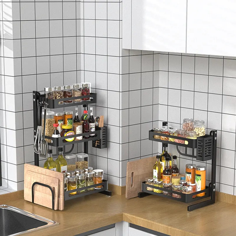 2-3層ステンレス鋼黒色コーナー棚キッチンスタンドアクセサリースパイスラックキッチン調味料オーガナイザー