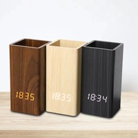 Porte-stylo créatif, horloge de bureau électronique LED, thermomètre, commande vocale, calendrier perpétuel, minimalisme moderne, bois PVC