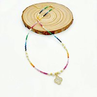DSCJ personnalisé bohême coloré Zircon perles collier géométrique verre perle arc-en-ciel CZ trèfle pendentif collier pour les femmes