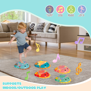 5 pièces de jeu d'équilibre pour enfants en plastique coloré, motif dinosaures et traversée de rivière, pour usage intérieur/extérieur, avec pierres de marche pour l'entraînement à l'équilibre - Product Image 1
