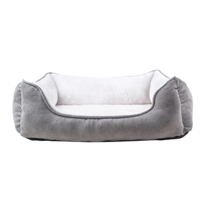Lit pour chien de luxe personnalisé en tissu de velours côtelé gris, rembourré et épais, avec bords surélevés, housse amovible et lavable - Product Image 5