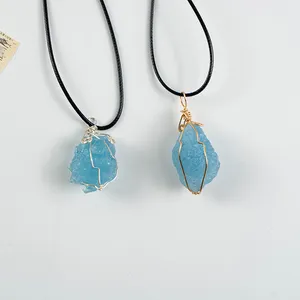 Factory Energy Crystal Hand Carved gemstone meditation aquamarine pendant for healing gift