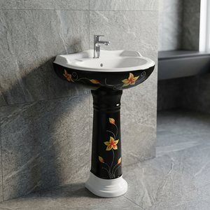Juego de Lavabo de Cerámica Vinus con Impresión de Doble Color y Pedestal Completo Decorativo - Product Image 2