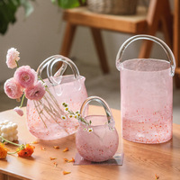 2022 Baru Nordic Minimalis Kreatif Keranjang Belanja Pink Tas Kaca Vas Bunga Pengaturan Ruang Tamu Dekorasi Vas