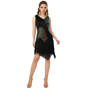 Vintage 1920er Art Deco Pailletten-Quasten-Midi-Cocktailkleid Damen Retro Abendparty Hochzeitsgast Formell - Product Image 5