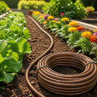 Tuyau d'irrigation goutte à goutte premium de 15 m, flexible, marron, pour jardin, avec émetteurs espacés de 30 cm pour l'arrosage des rangs de légumes