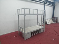 Lit superposé en métal argenté et bois pour dortoir scolaire avec armoire intégrée - Vente en gros
