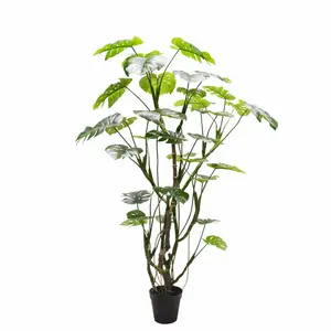 Árvore artificial Monstera Deliciosa para decoração de casa folha de palmeira plástica tropical verde branco para venda