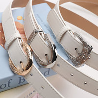 Ceinture pour femme JULUN, ceintures vintage pour femme, ceinture en PU, fabrication de ceintures en PU blanches avec boucle gravée rétro, accessoire de mode