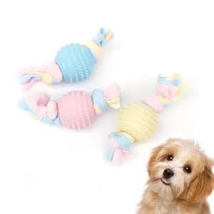 뜨거운 판매 TPR 마카롱 코튼 로프 장난감 젖니 방지 개 장난감 애완 동물 용품 개 장난감