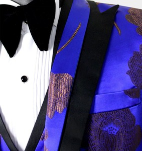 Diseño a medida Hombres <span class=keywords><strong>Elegantes</strong></span> <span class=keywords><strong>Caballeros</strong></span> de negocios Casual Formal Hombres Traje floral azul Slim Fit Traje de solapa Traje DE BODA Proveedor - Product Image 2