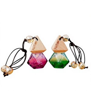 8ML Colored Diamond Glass Car Hanging Perfume <b>Bottles</b> with Wood Cap and Beaded String - Product Image 1