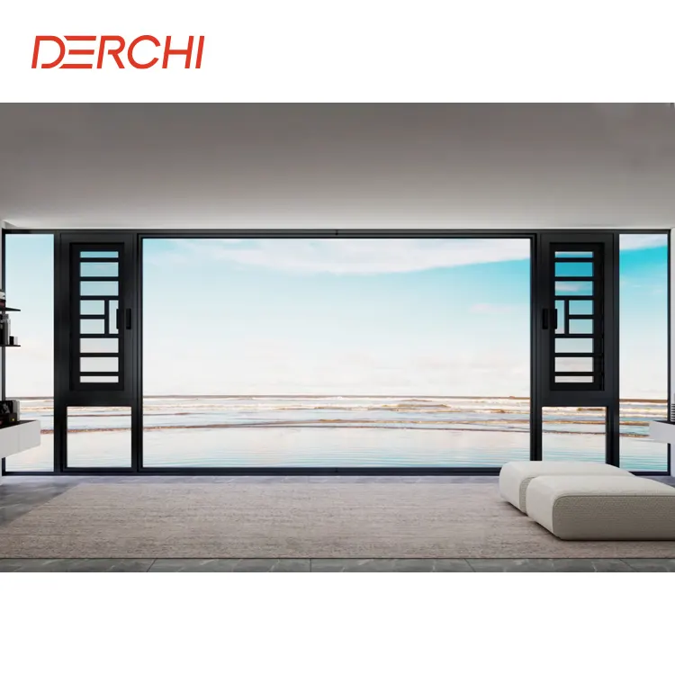 DERCHI Custom Energy Efficient Doors and Windows Thermal Break Insulation Aluminum Black Tilt & Turn Casement Window