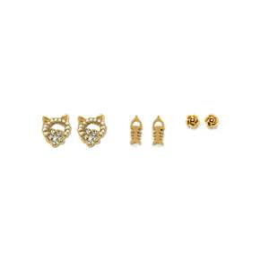 Fashion <b>Stud</b> <b>Earrings</b> 316L Stainless Steel PVD Gold Plating Cat Fish Rose Design Set - Product Image 1