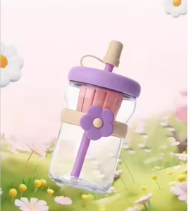 500ml Cute Flower Glass Water Bottle with Filter <b>Cold</b> Drink Beverage <b>Cup</b> Coffee Mug Lid Juice Mug Straw Portable Travel Mug - Product Image 6