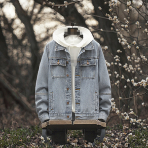 Chaqueta de Mezclilla para Hombre con Capucha, Cortavientos, Cuello Camisero, Ropa Exterior Casual de Primavera - Product Image 3