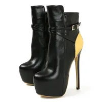 Bottines à plateforme extrême pour femme, mode hiver, avec boucle de ceinture à l'orteil, fermeture éclair, talons fins, grande taille 45