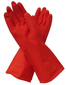 Guanti in lattice di gomma foderati rossi da 72g guanti in lattice da cucina per la cura delle mani guanti per la pulizia del lavaggio della casa femminile