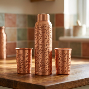 Ensemble de bouteilles d'eau en verre cuivre antique à texture martelée, revêtement anti-corrosion, résistant à l'eau bouillante, compatible lave-vaisselle, boîte personnalisée - Product Image 2