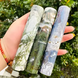 Nueva llegada Natural cristal musgo ágata torre cilíndrica varita pulida piedra curativa espiritual para Decoración - Product Image 2